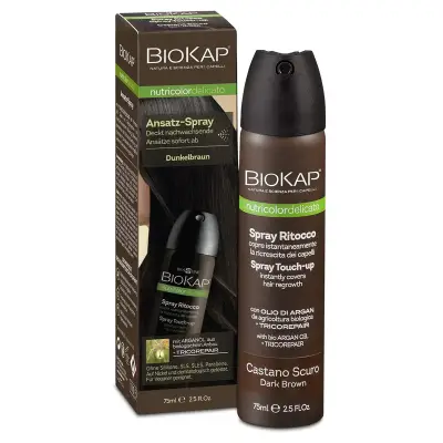 Темно каштановый оттеночный спрей для отросших корней волос Biokap
